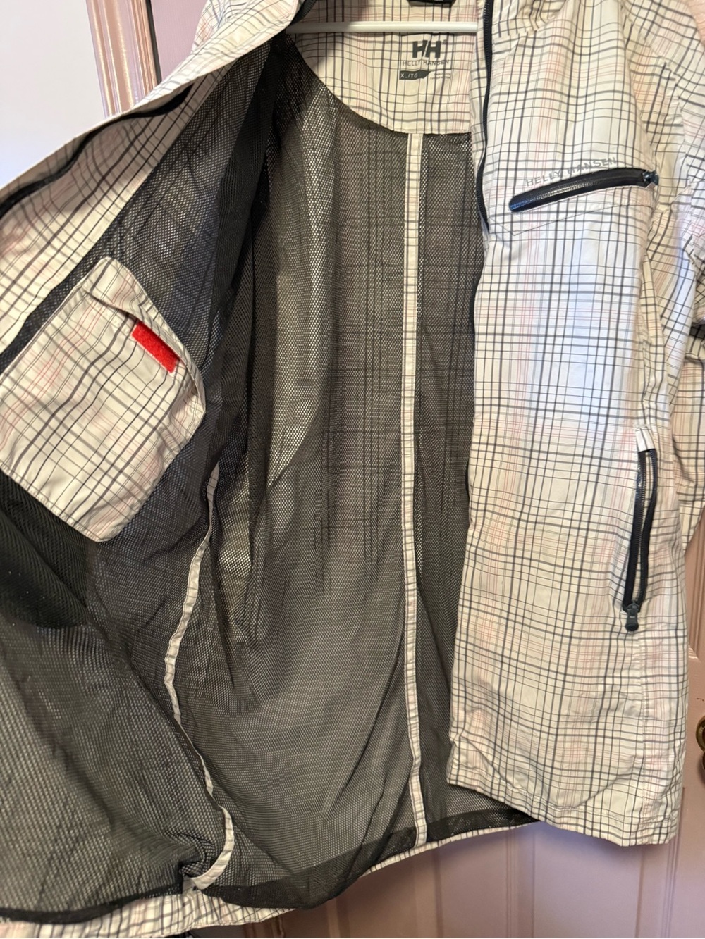 Helly Hansen White Plaid Shell Wind and Rain Coat - Picture 8 of 10